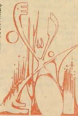 Line drawing sketch of a figure with flowing hair or abstract lines, possibly a female face