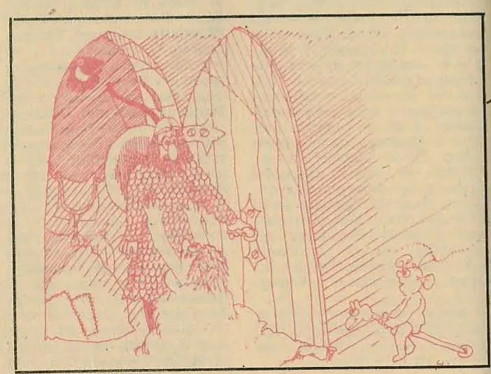 Caricature drawing of a person in a robe or dress, possibly a sci-fi character or author