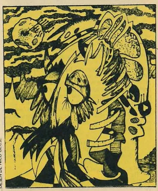 Abstract illustration depicting a stylized figure or creature with organic, flowing lines and shapes, possibly surreal or alien in nature.