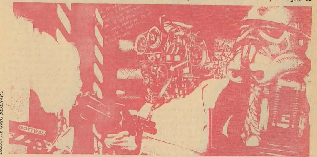 Red-tinted illustration showing an abstract or futuristic scene with mechanical or structural elements.