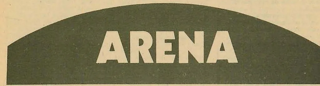 Graphic title 'ARENA' superimposed on a textured landscape background