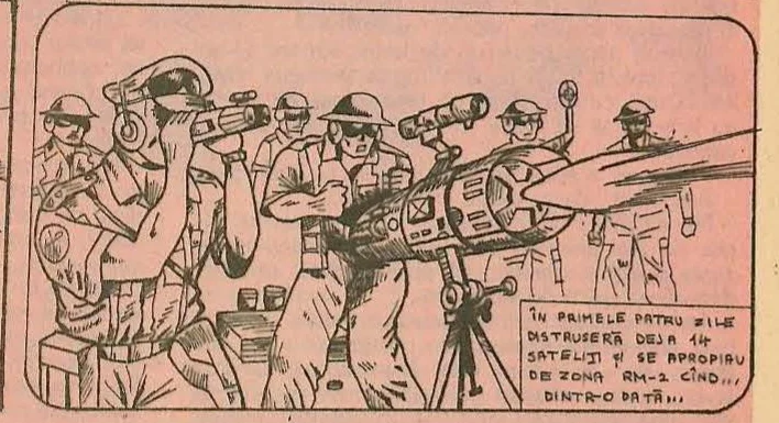 Comic panel showing soldiers with heavy weaponry (bazookas) looking exhausted in the heat.