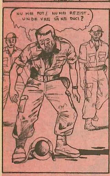Panel 4: Un soldat strigând disperat, cu alți soldați în fundal.