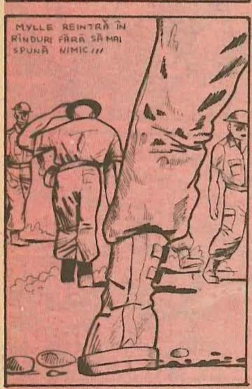 Panel 8: Picioarele unui soldat care se întoarce în formație.