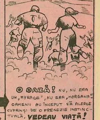 Comic panel: Soldiers running frantically towards something.