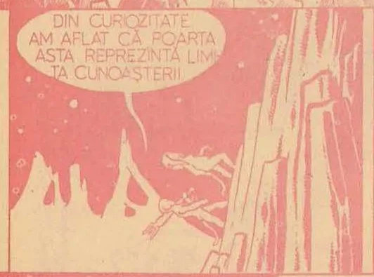Comic panel showing rocky terrain and silhouettes of the characters climbing