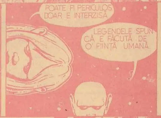 Comic panel featuring a close-up of a face or eye and the characters in the background