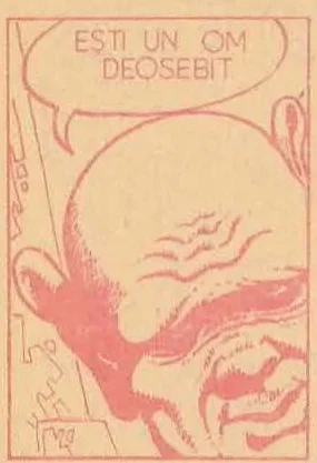 Comic panel depicting a close-up of a bald humanoid face with textured skin