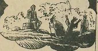 Small inset panel depicting figures sitting and standing in a landscape.